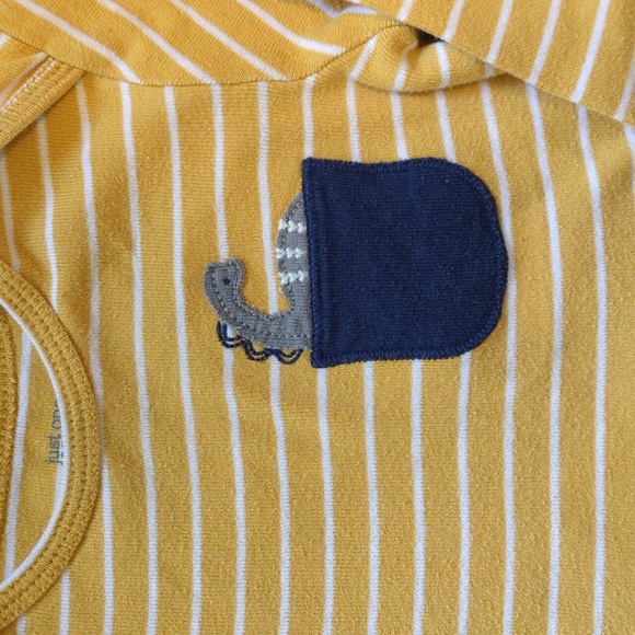 Carter's Yellow Striped Dinosaur Pocket Long Sleeve Onesie - Picture 2 of 4